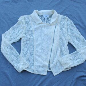 🐭D-Signed Disney Girls Ivory Floral Lace Boho Long Sleeve Jacket